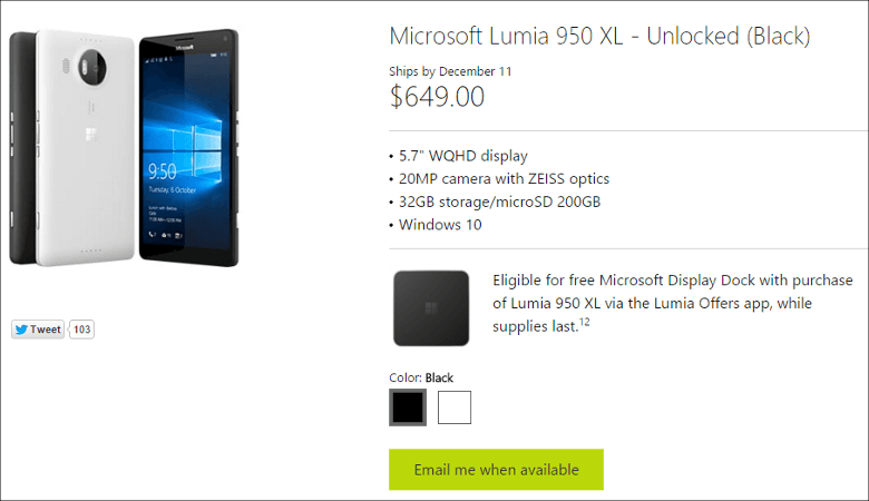 米国MicrosoftストアでLumia 950 XL