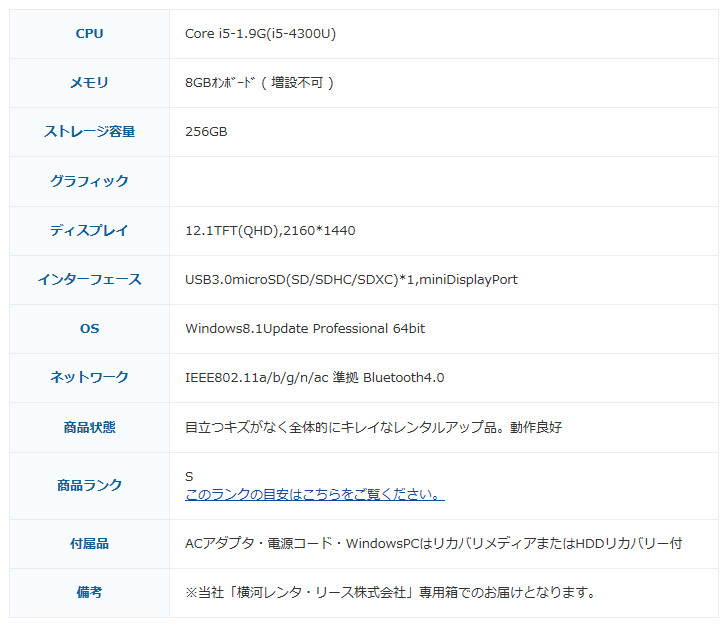 Surface Pro 3のスペック表