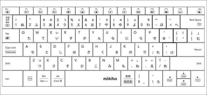 タッチパッド内蔵 ワイヤレスキーボード mokibo