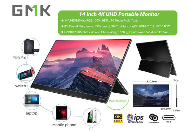 GMK 14インチ 4Kモバイルモニター - PC/タブレット