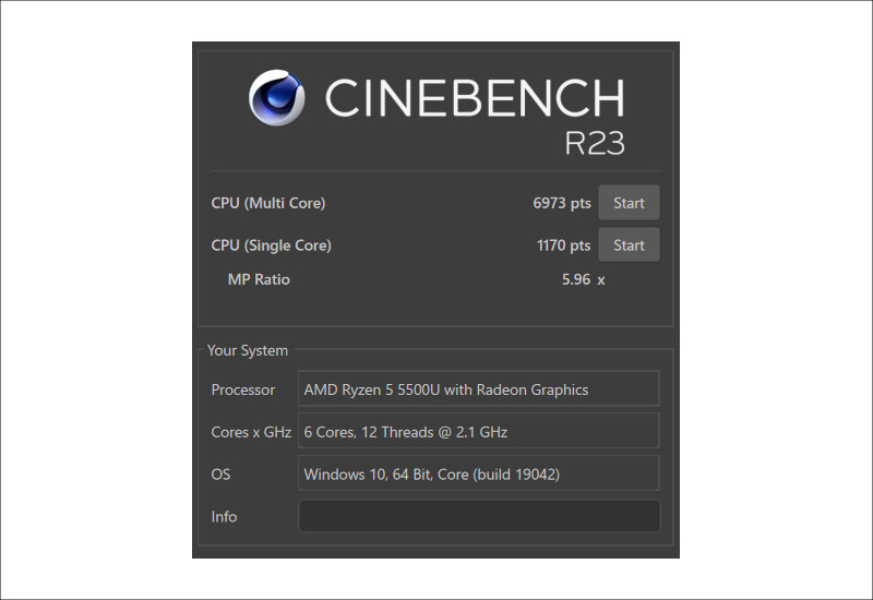 Lenovo IdeaPad Slim 550 14（AMD）CINEBANCH R23