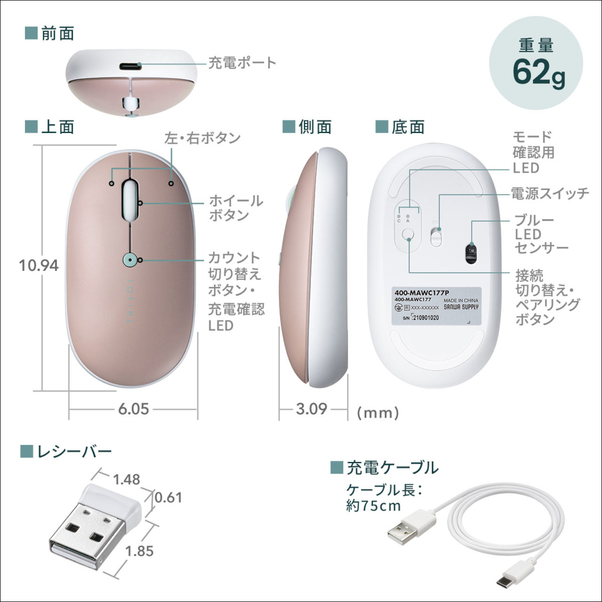 サンワサプライ ワイヤレスマウス400-MAW176N/400-MAWBT177/400-MABT178N