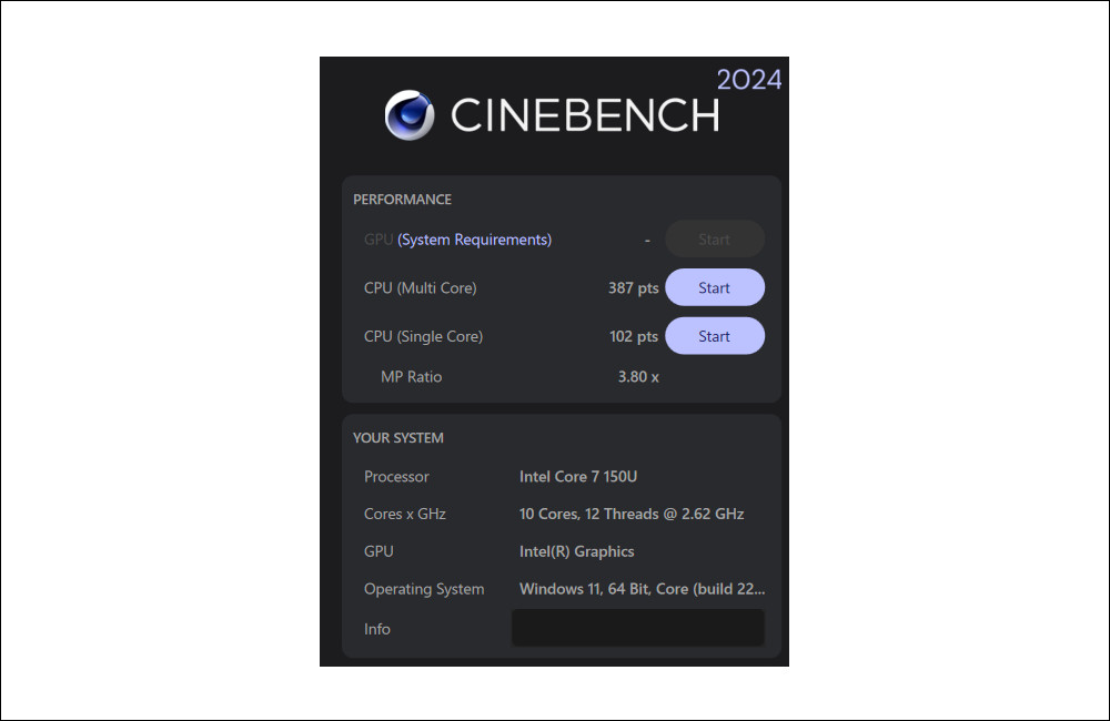 dynabook SZ/MX CINEBENCH 2024