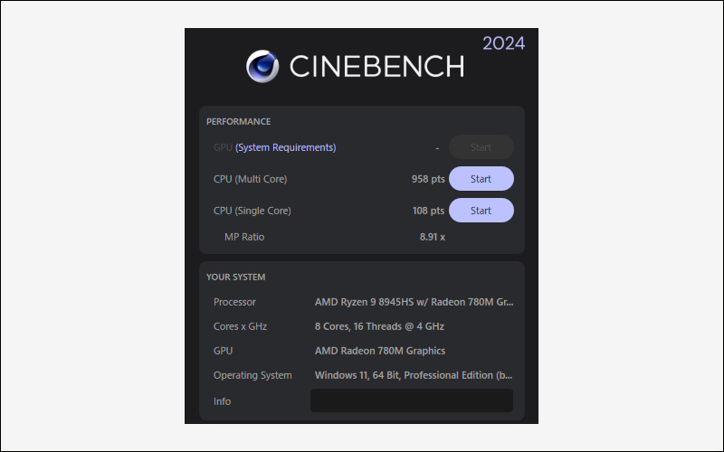 GEEKOM AE8 CINEBENCH 2024