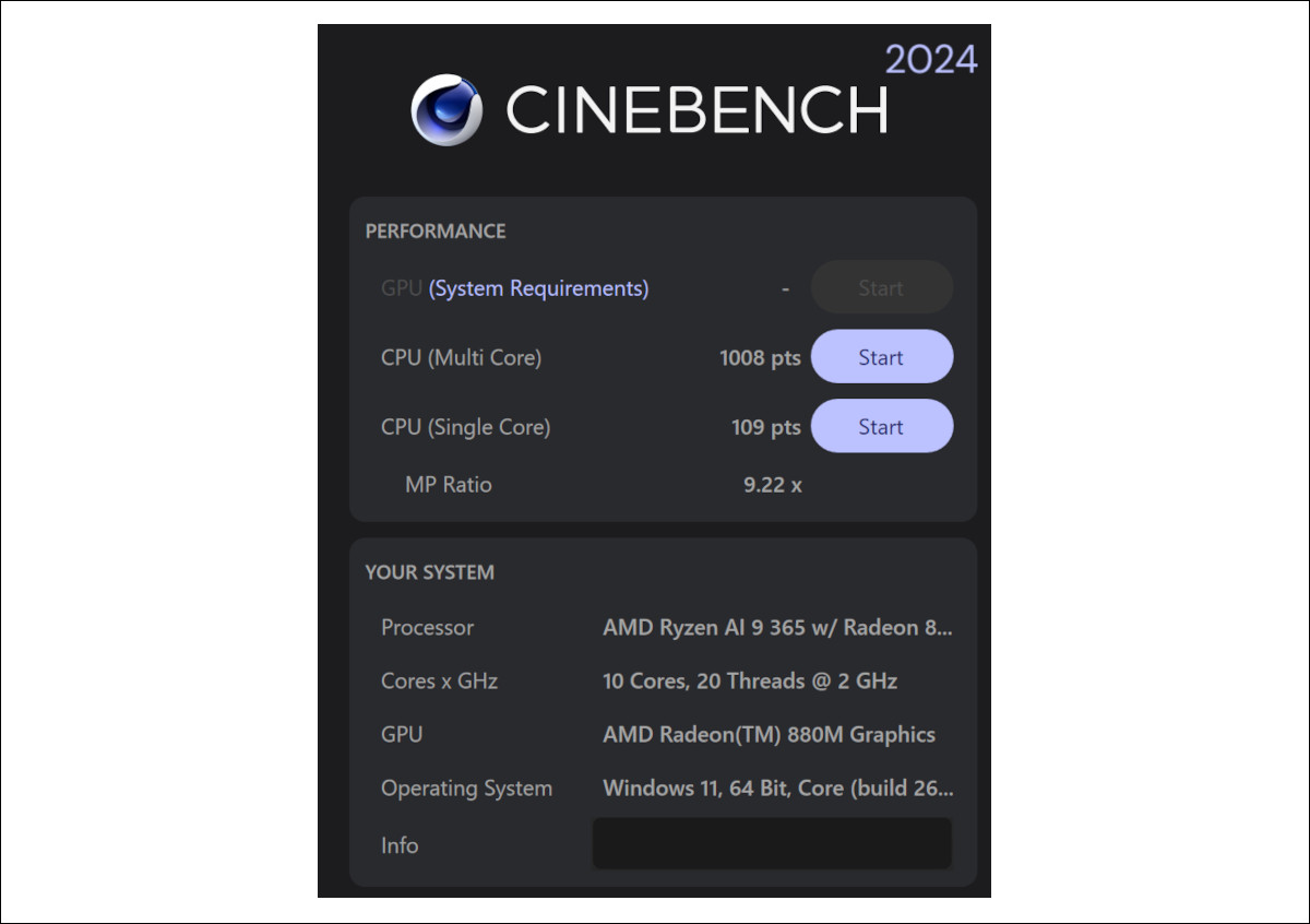 Lenovo Yoga Pro 7 Gen 9 CINEBENCH 2024