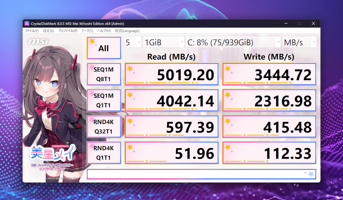 MSI Prestige 13 AI+ Evo A2VM Crystal Disk Mark