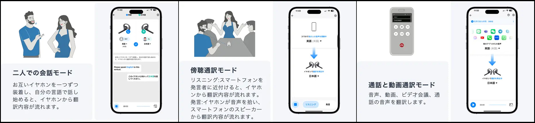 Timekettle W4 Pro 3つのモード