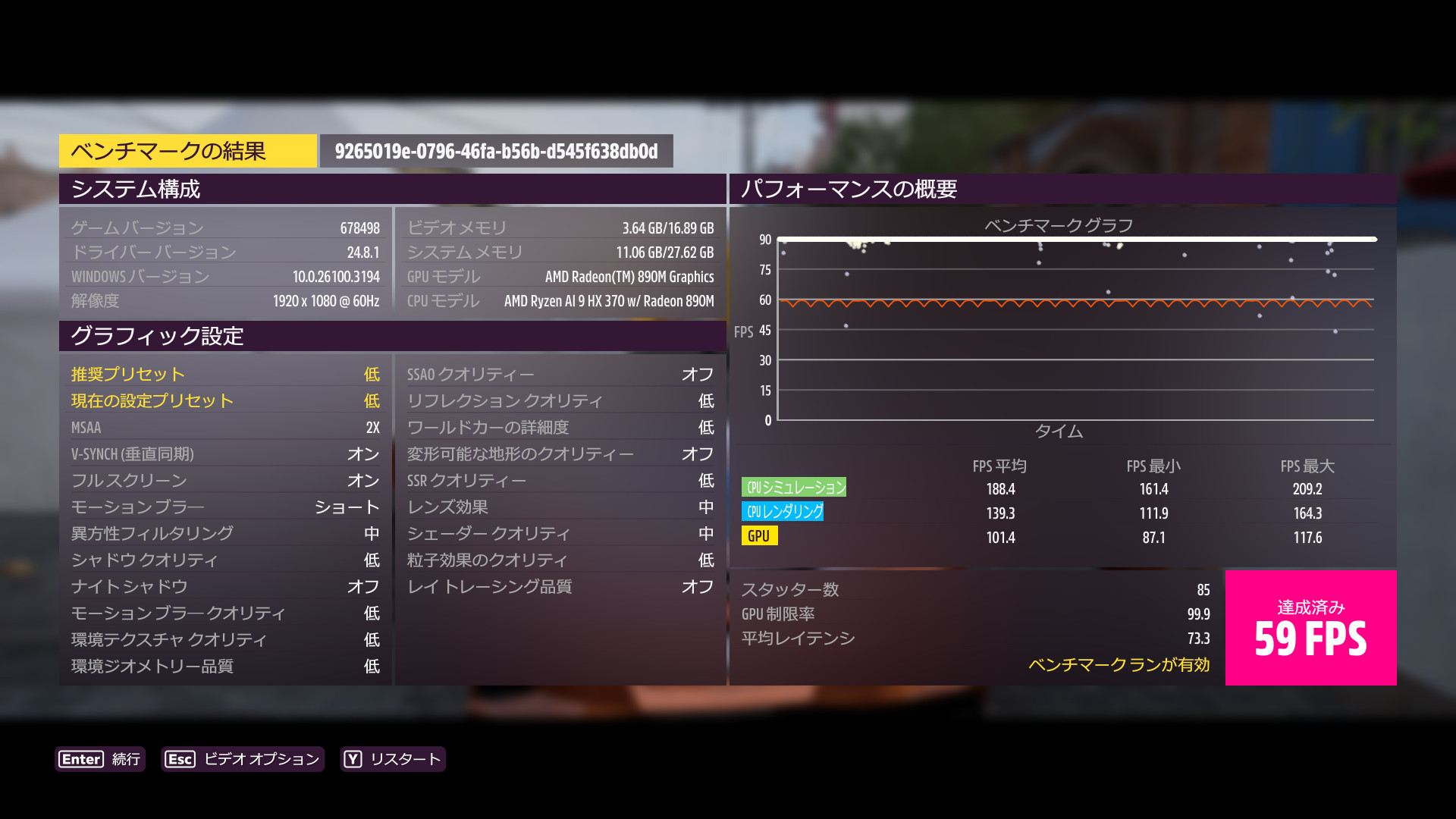 GMKtec EVO-X1 AI ミニ PC Forza Horizon 5ベンチマークモード