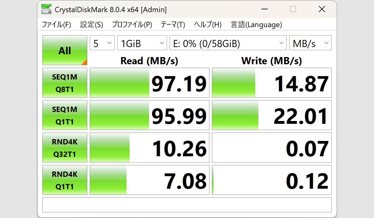 Kingston DataTraveler Exodiaで測定した「通常の」Crystal Disk Markスコア