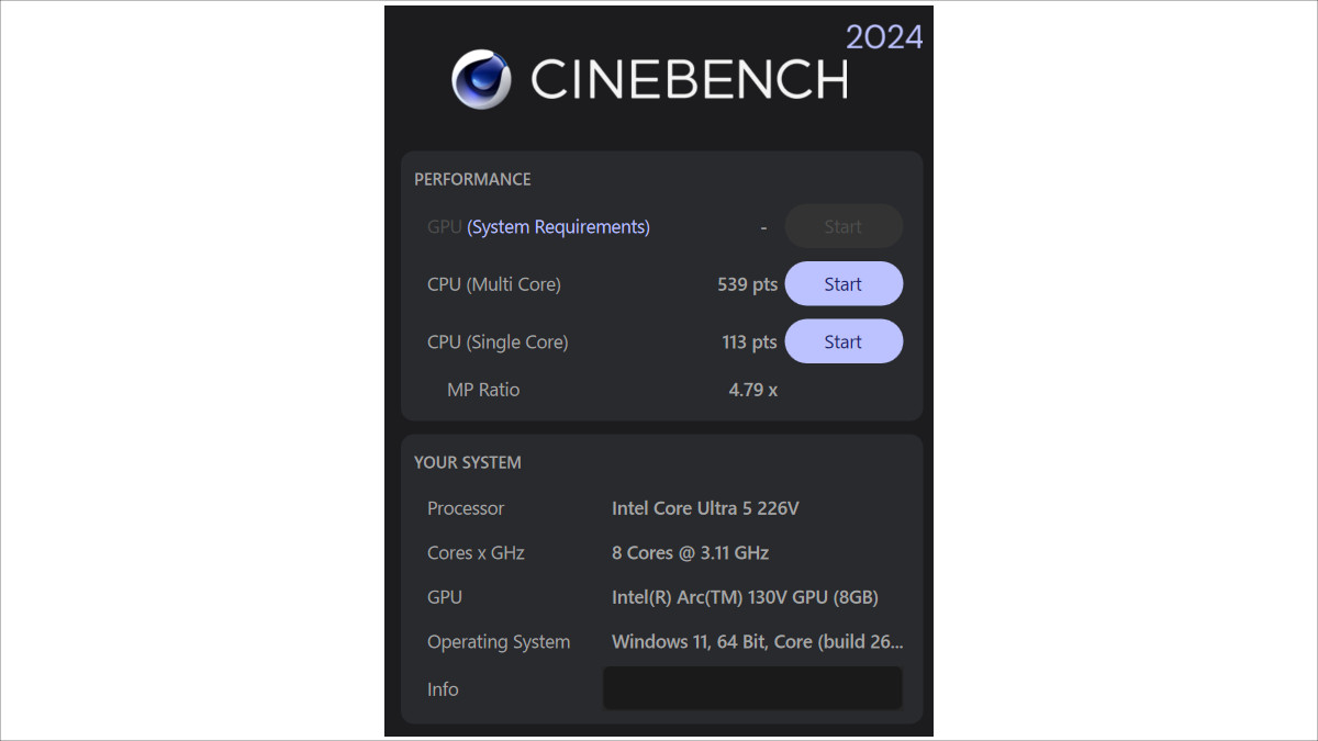 Lenovo ThinkPad X9 14 Gen 1 Aura Edition CINEBENCH 2024