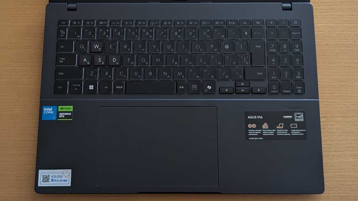 ASUS Gaming V16 V3607 キーボード