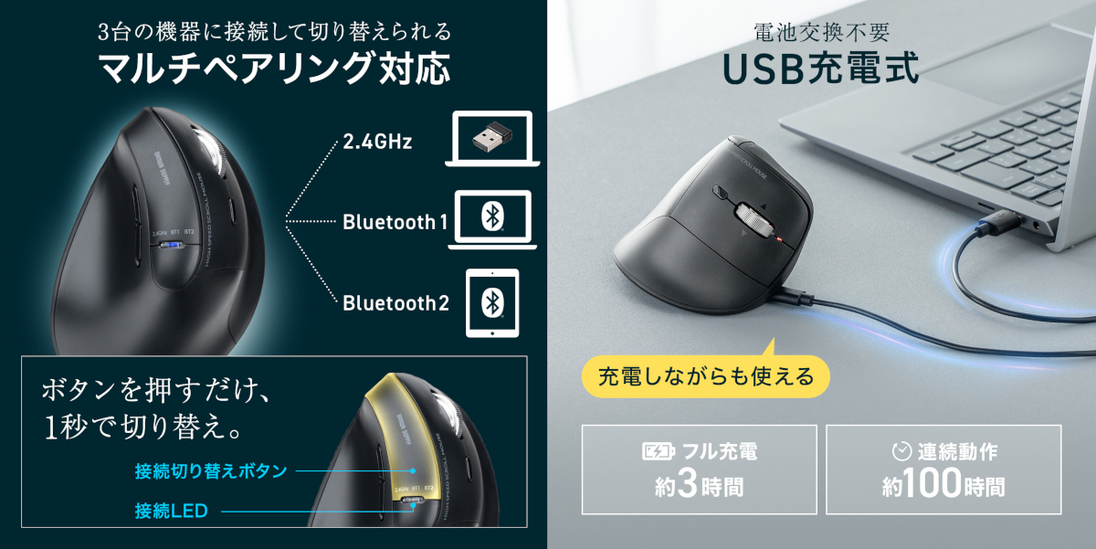 サンワダイレクト エルゴノミクスマウス 400-MAWBS228BK