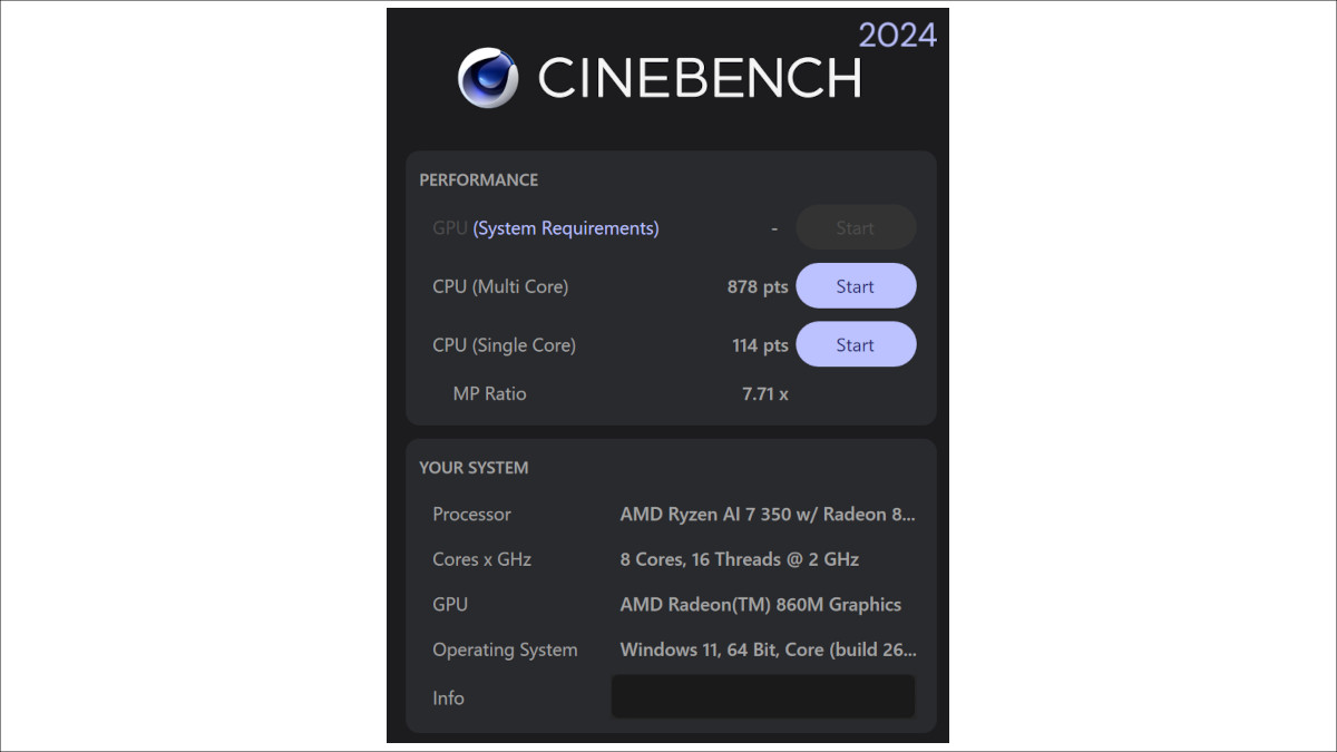 Lenovo Yoga Slim 7 Gen 10(14型 AMD) CINEBENCH 2024