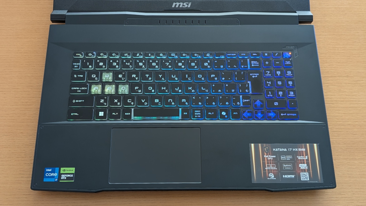 MSI Katana 17 HX B14W (B14WFK-5060JP) キーボード