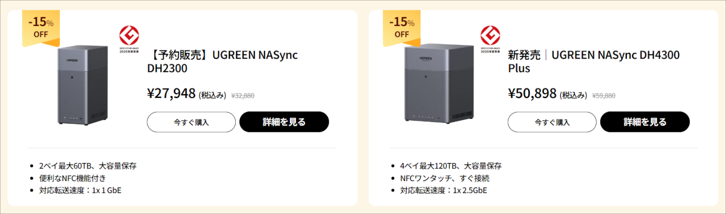 UGREENのNAS 年末セール