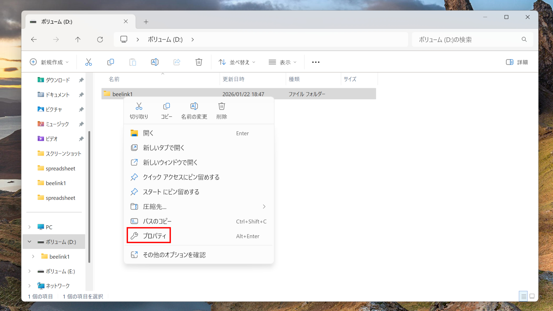 エクスプローラーでの設定
