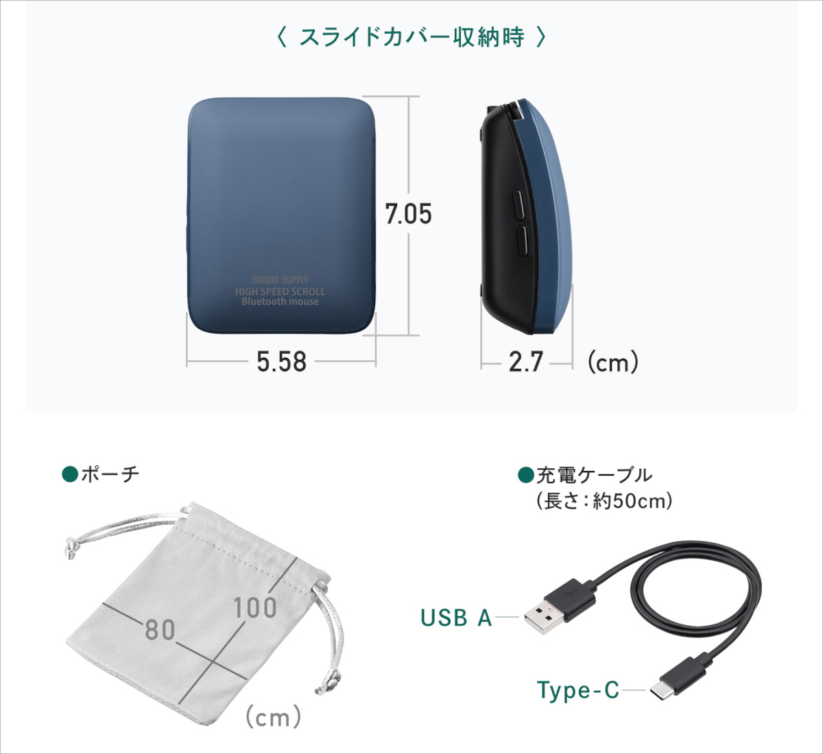 サンワダイレクト 折りたたみ式マウス 400-MABS233