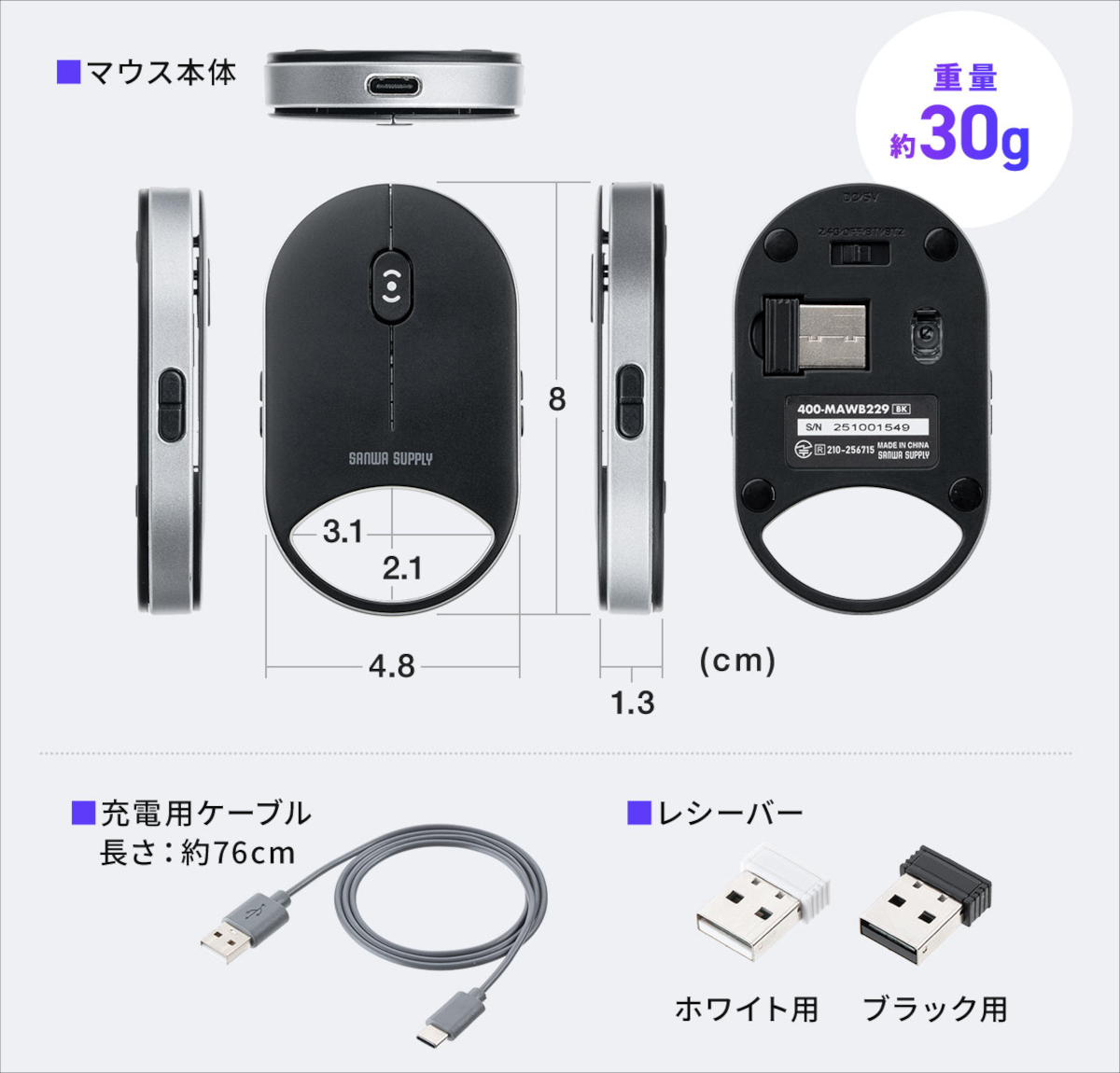 サンワダイレクト 超小型 ワイヤレスマウス 400-MAWB229