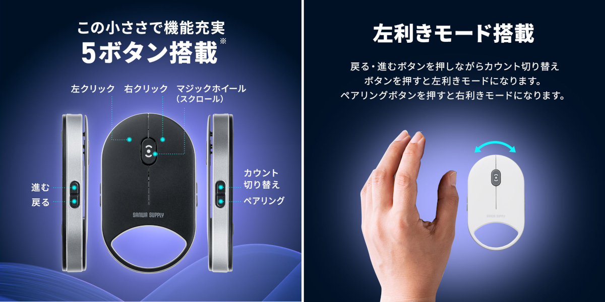 サンワダイレクト 超小型 ワイヤレスマウス 400-MAWB229