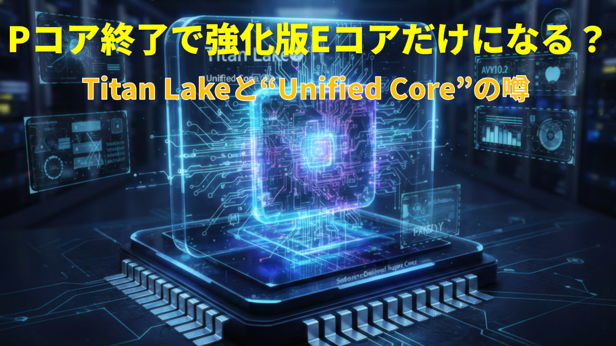 Intel Titan Lake CPU 噂 Unified Core Eコア Pコア廃止