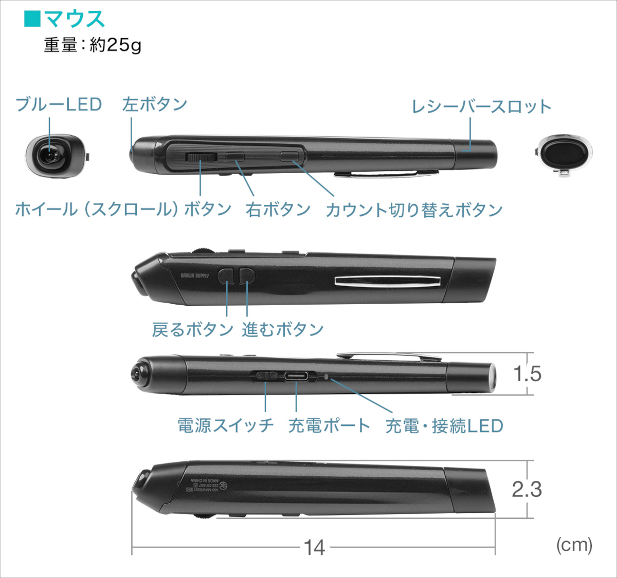 サンワダイレクト ペン型ワイヤレスマウス 400-MAWB231